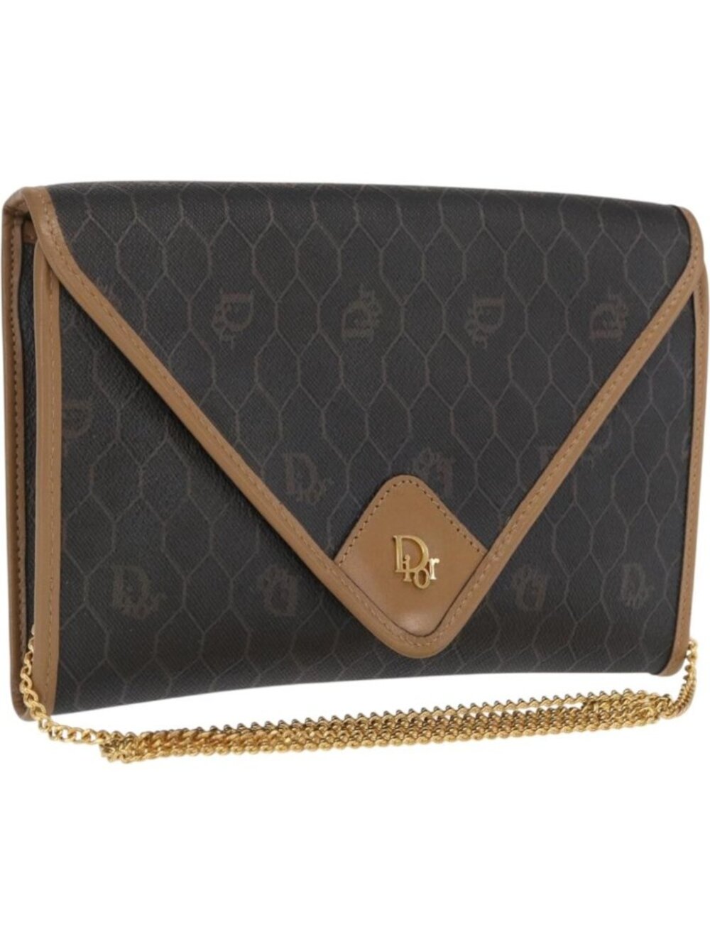 Christian Dior Honeycomb Canvas Chain Shoulder Bag PVC Black Gold
